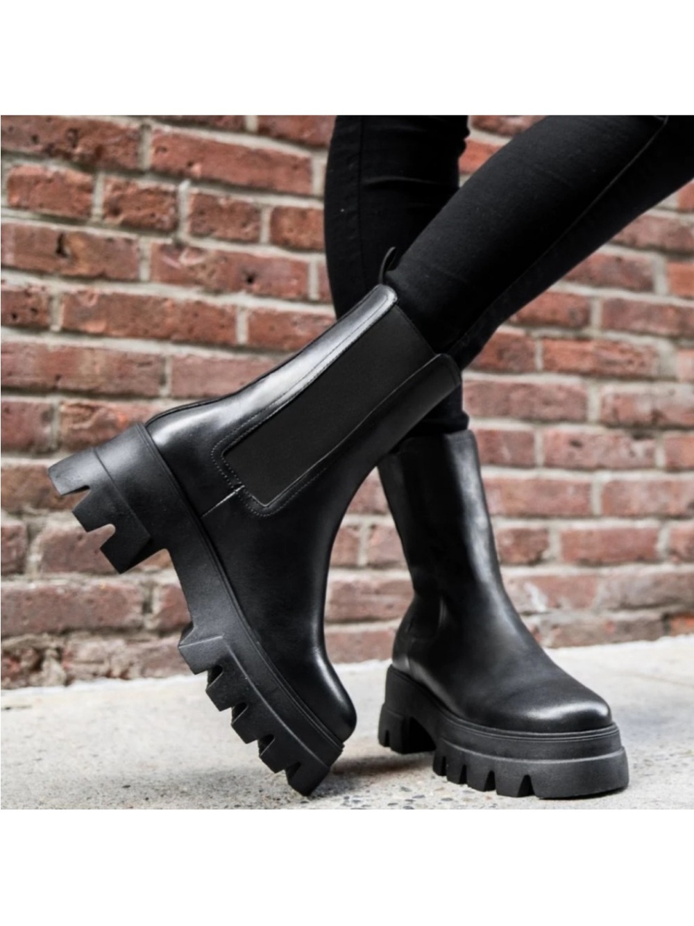 Thursday Boot Co Reign Black Leather Chunky Platform Chelsea Boots 7.5